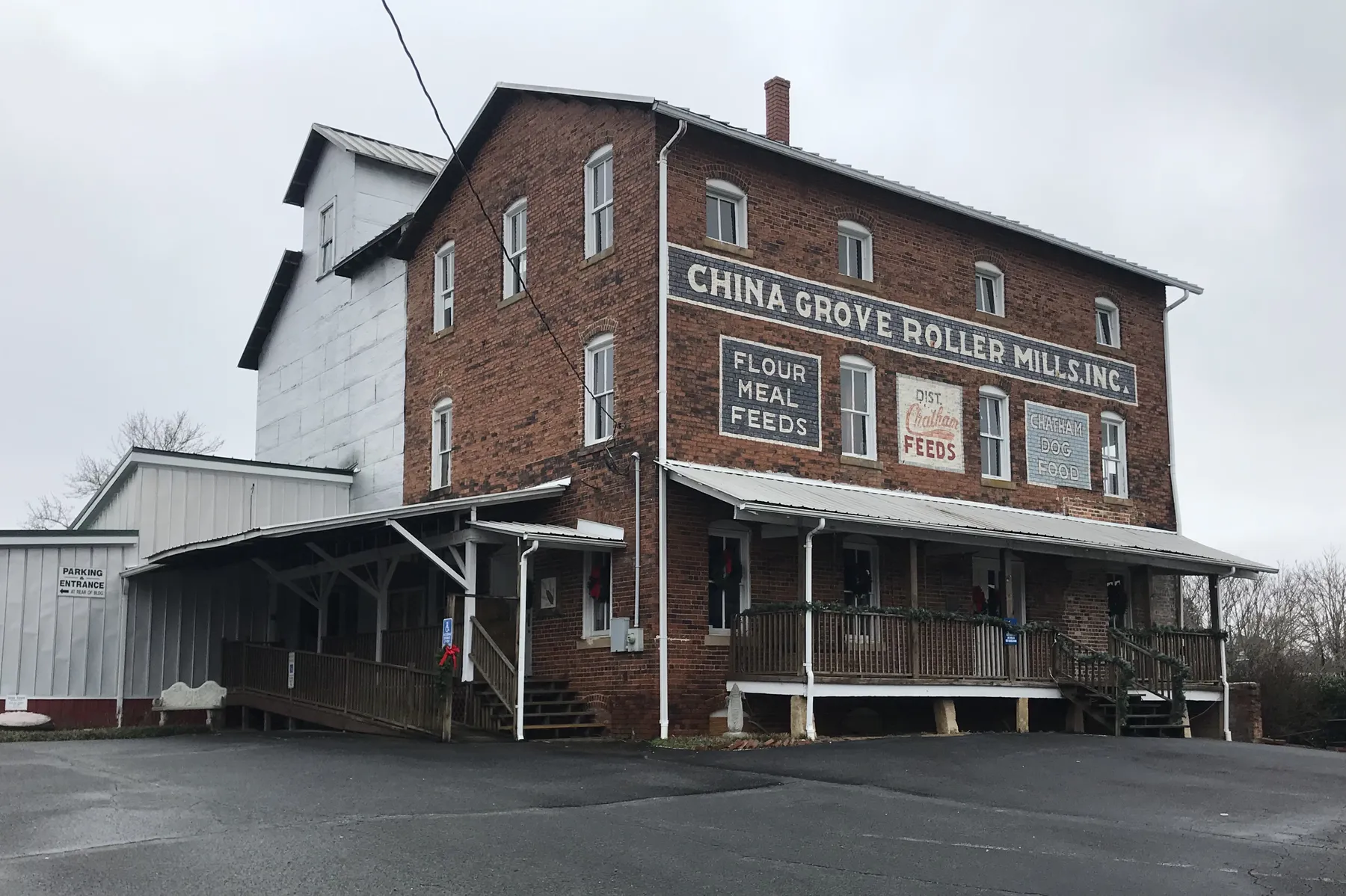 The historic China Grove Roller Mill on North Main Street, now a museum