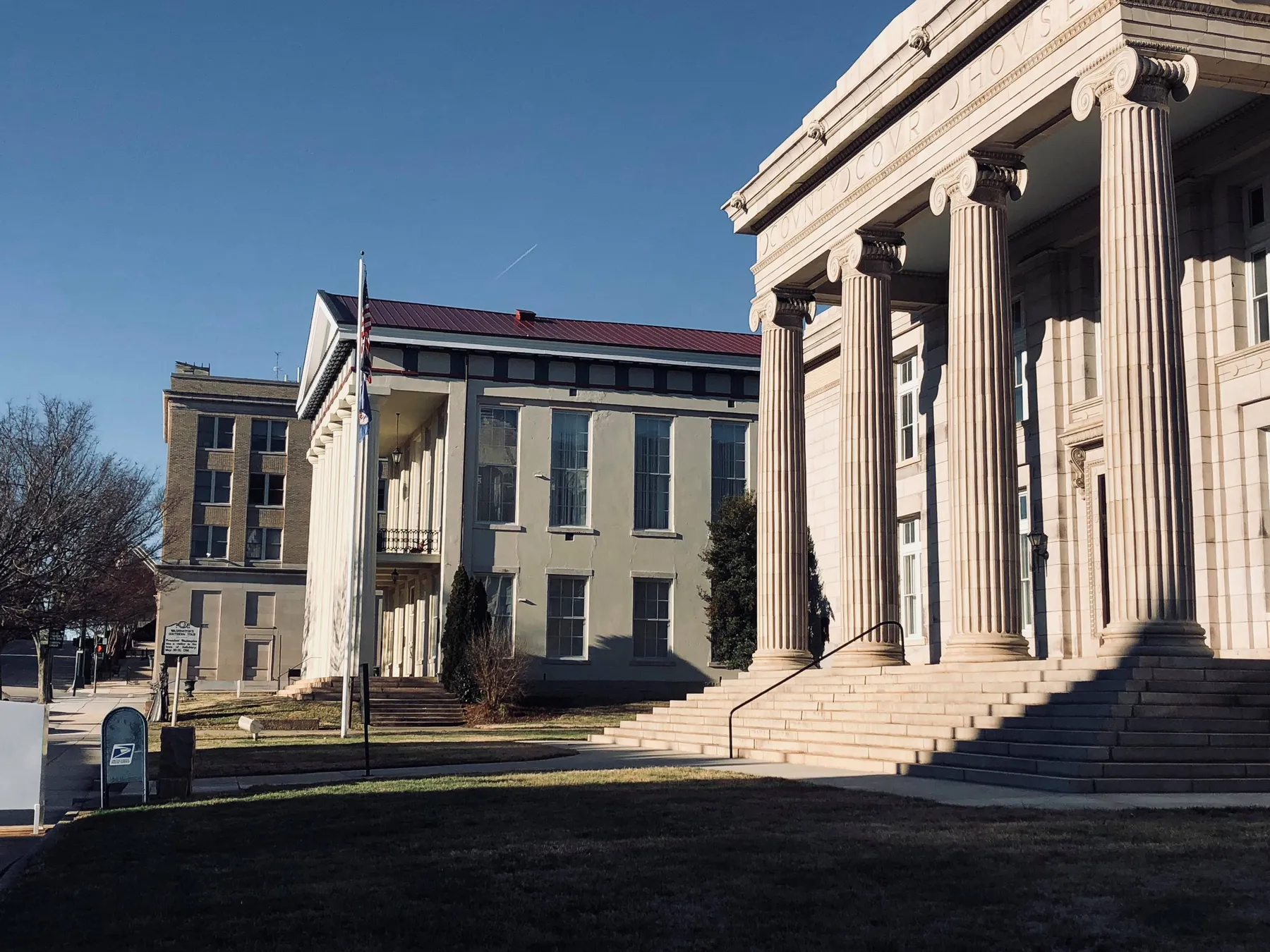 Historic civic buildings in downtown Salisbury, including the Rowan Museum